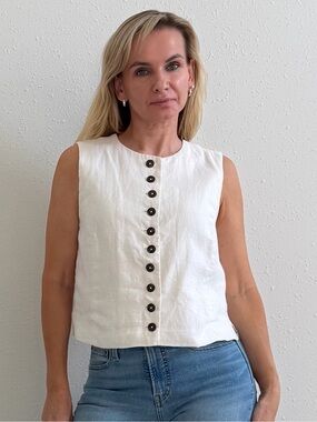 Madewell NWT Button-Front 100% Linen Shell Top Ivory Size 2